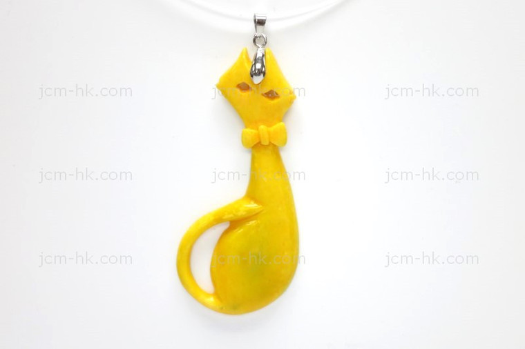 32x72mm Buffalo Bone Cat Designer Bead Pendant, Natural Dyed [z7256]