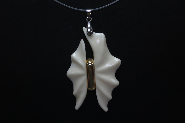 35x60mm Buffalo Bone Butterlfy Designer Bead Pendant with Brass Setting [z5613]