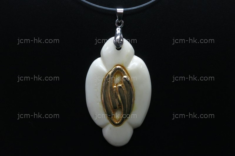 28x50mm Buffalo Bone Carved Designer Bead Pendant with Brass Setting [z7137]