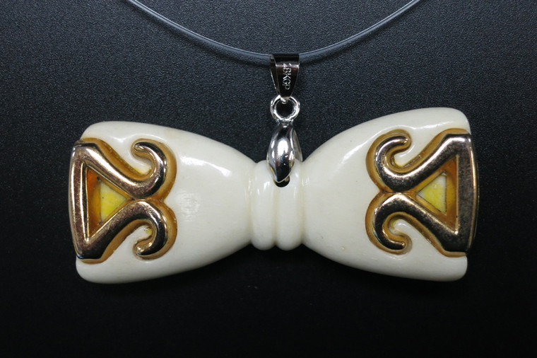 58x25mm Buffalo Bone Designer Designer Bead Pendant with Brass Setting [z5459]