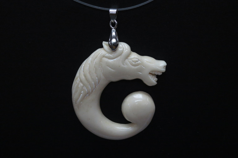 40x45mm Buffalo Bone Horse Designer Bead Pendant [z5541]