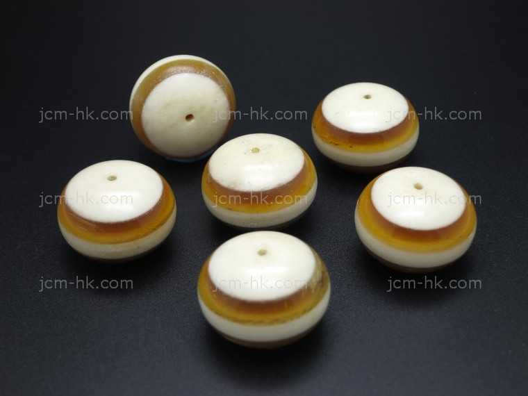 22x16mm Amber Horn & Buffalo Bone Rondelle Beads 1pc. [z1982]