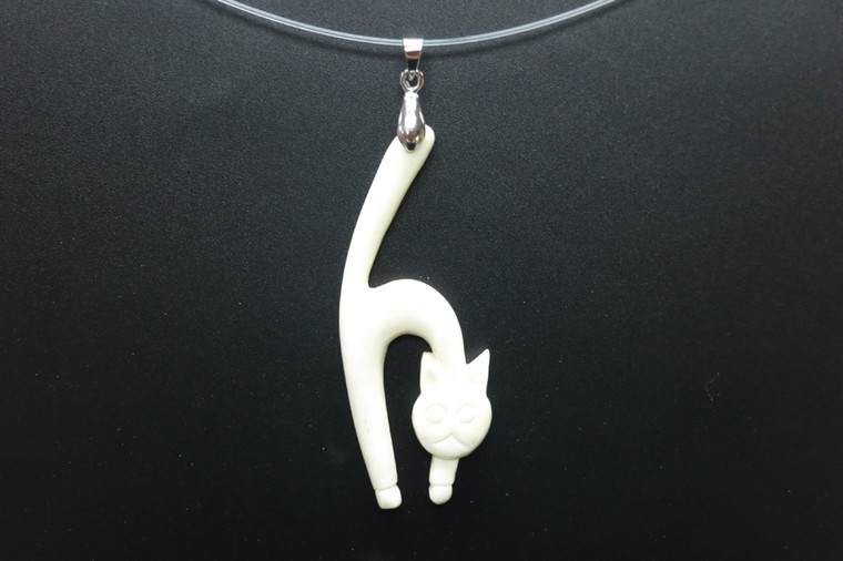 25x60mm Buffalo Bone Cat Designer Bead Pendant [z5681]