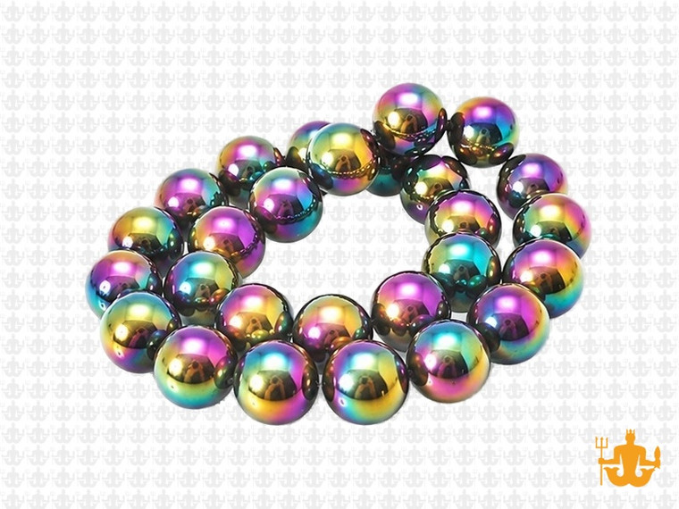 10mm Hematite Rainbow Round Beads 15.5" synthetic [10a21r]