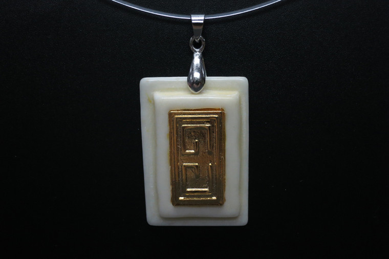 25x35mm Buffalo Bone Designer Bead Pendant with Brass Setting [z5655]