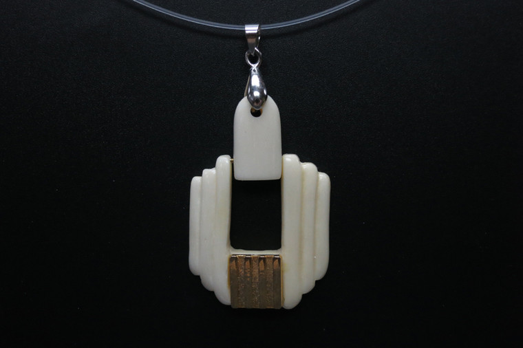 28x42mm Buffalo Bone Dangling Designer Bead Pendant with Brass Setting [z5673]