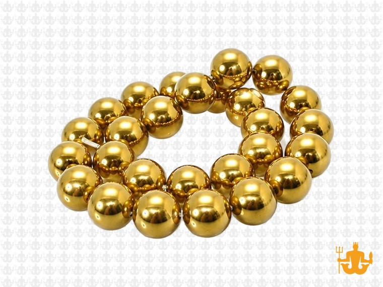 10mm Hematite Gold Round Beads 15.5" coated [10a21g]