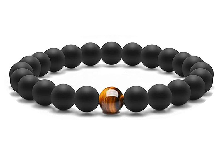 8mm Onyx Obsidian Elastic Bracelet 7.5" [b3b65c]