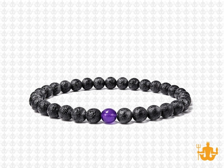 4mm Volcano Black Lava Elastic Bracelet 7.5" natural [b1d50p]