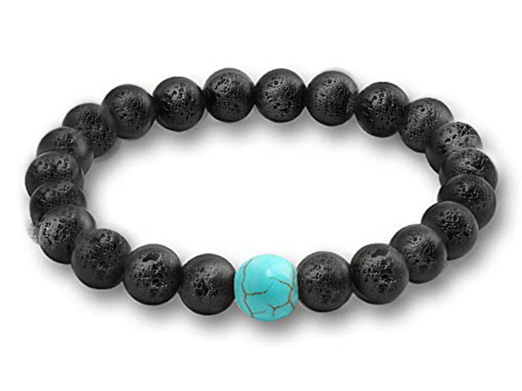 6mm Volcano Black Lava Elastic Bracelet 7.5" natural [b2d50b]