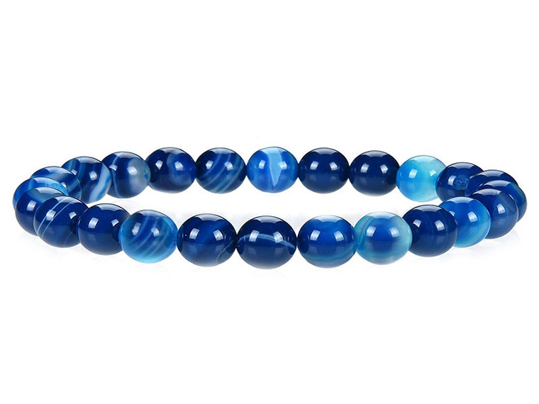 4mm Blue Banded Agate Elastic Bracelet 7.5" dyed [b1f22]