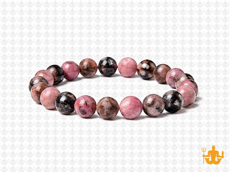 8mm Rhodonite with Matrix Elastic Bracelet 7.5" natural [b3r14]