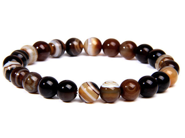 10mm Brown Banded Agate Elastic Bracelet 7.5" dyed [b4f25]
