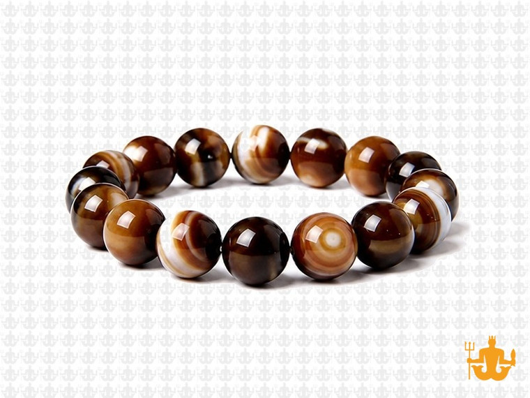10mm Brown Banded Agate Elastic Bracelet 7.5" dyed [b4f25]