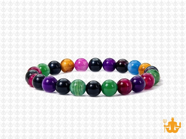 6mm Mix Banded Agate Elastic Bracelet 7.5" dyed [b2f29]