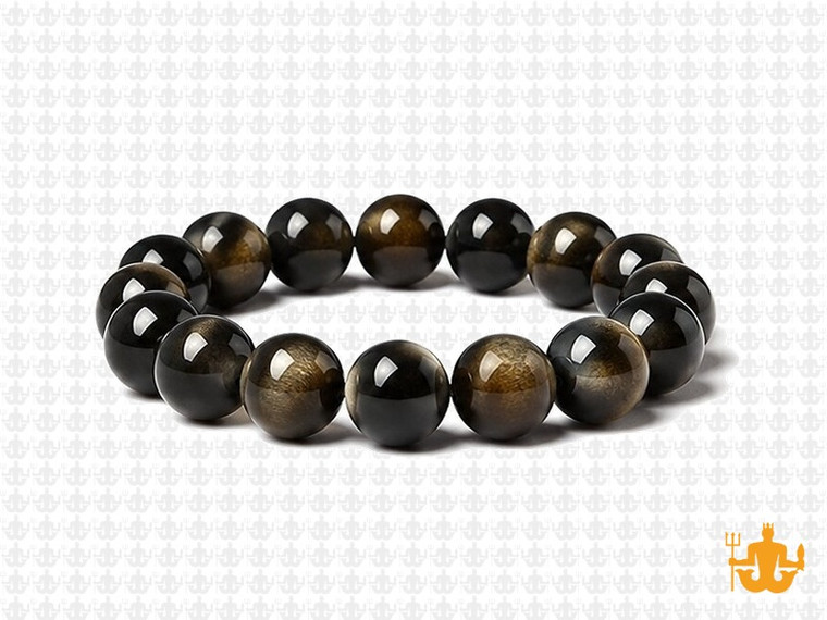10mm Golden Sheen Obsidian Elastic Bracelet 7.5" natural [b4r70]