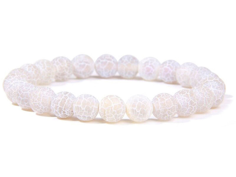 8mm White Spider Agate Elastic Bracelet 7.5" natural [b3f31w]