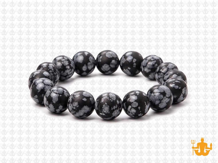 10mm Matte Snowflake Obsidian Elastic Bracelet 7.5" natural [b4b25m]