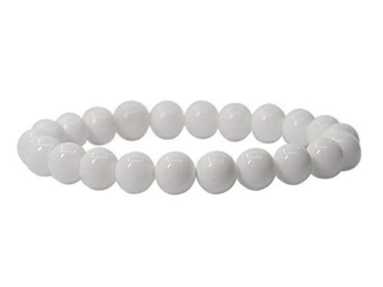 8mm Matte White Jade Elastic Bracelet 7.5" natural [b3b40m]