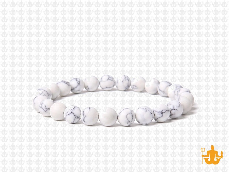 6mm Matte White Turquoise Elastic Bracelet 7.5" stabilized [b2d23m]