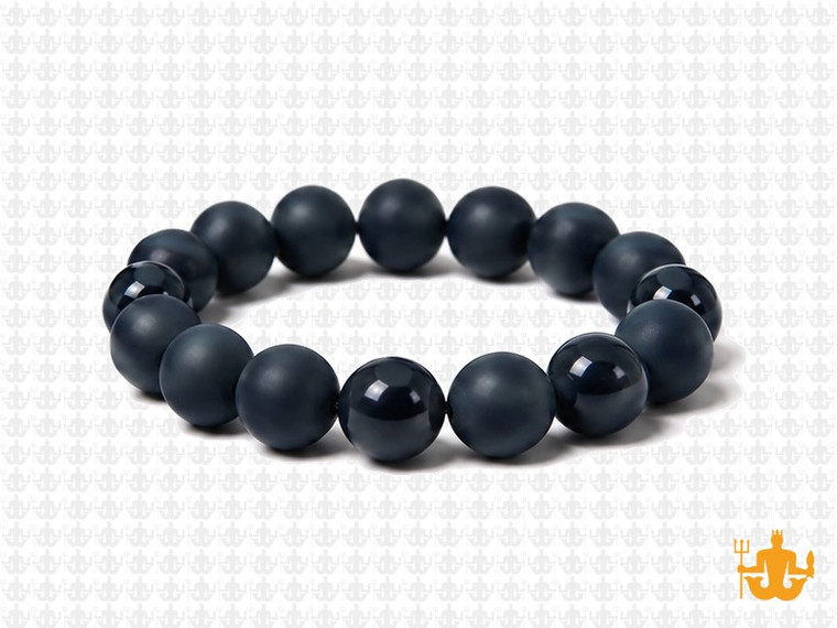 10mm Onyx Obsidian Polish & Matte Elastic Bracelet 7.5" [b4x8]