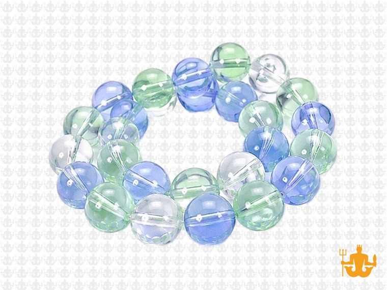 10mm Crystal & Green & Blue Quartz Round Beads 15.5" synthetic [10x24]