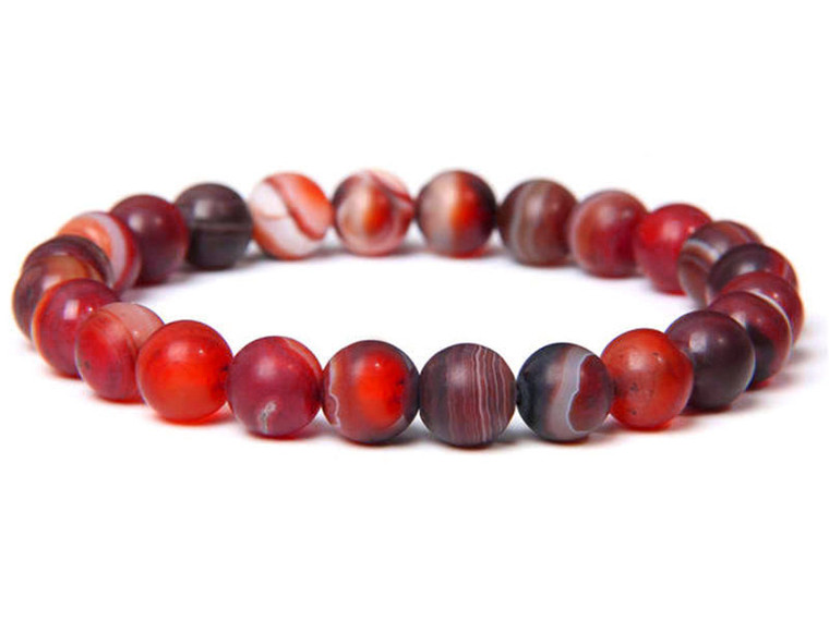 4mm Matte Red Banded Agate Elastic Bracelet 7.5" heated [b1f20m]