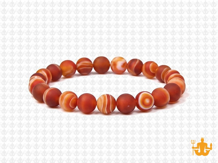 8mm Matte Red Banded Agate Elastic Bracelet 7.5" heated [b3f20m]