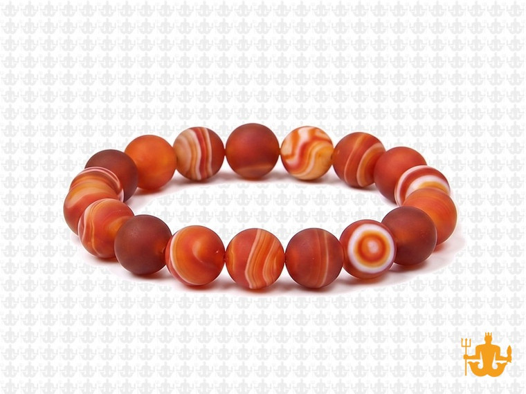 10mm Matte Red Banded Agate Elastic Bracelet 7.5" heated [b4f20m]