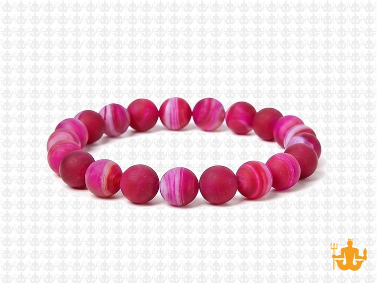 8mm Matte Rose Banded Agate Elastic Bracelet 7.5" dyed [b3f21m]