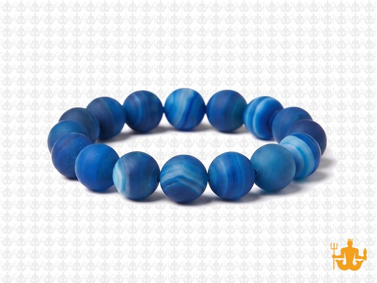 10mm Matte Blue Banded Agate Elastic Bracelet 7.5" dyed [b4f22m]