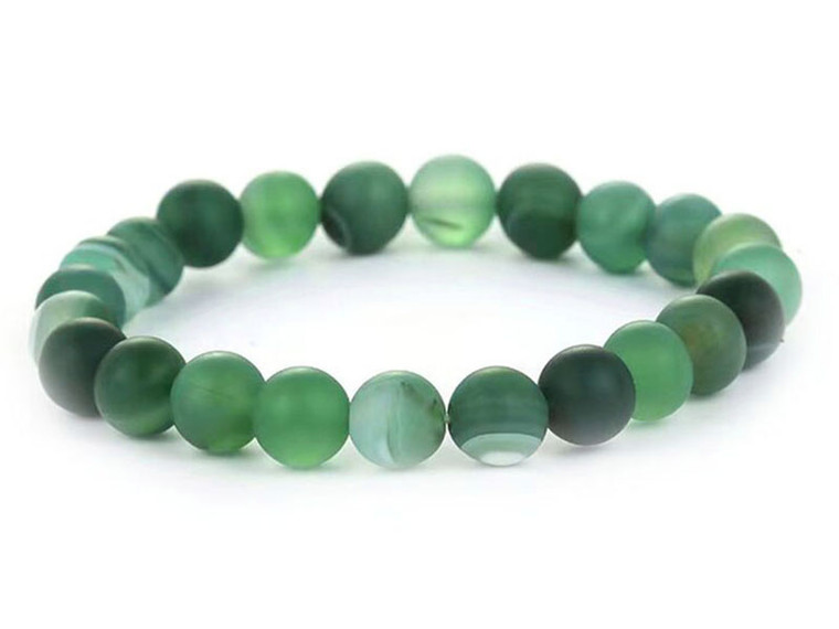 10mm Matte Green Banded Agate Elastic Bracelet 7.5" dyed [b4f23m]