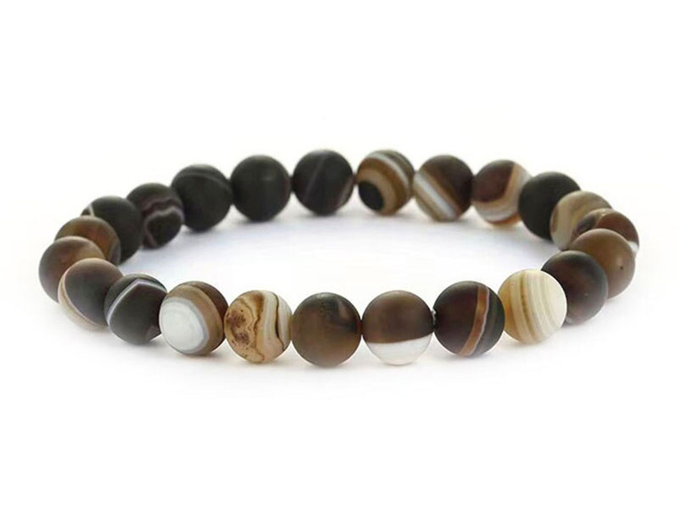 10mm Matte Brown Banded Agate Elastic Bracelet 7.5" dyed [b4f25m]