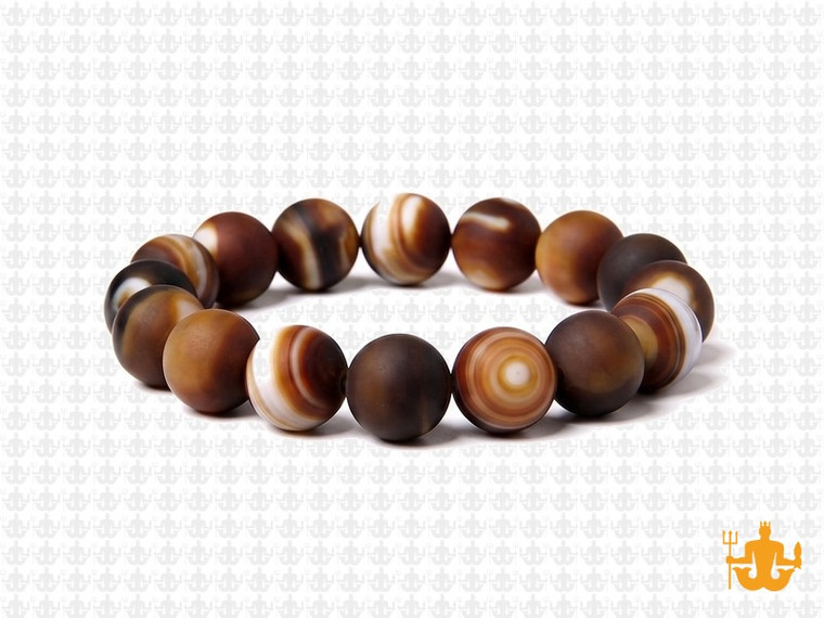 10mm Matte Brown Banded Agate Elastic Bracelet 7.5" dyed [b4f25m]