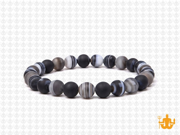 6mm Matte Black Banded Agate Elastic Bracelet 7.5" dyed [b2f26m]