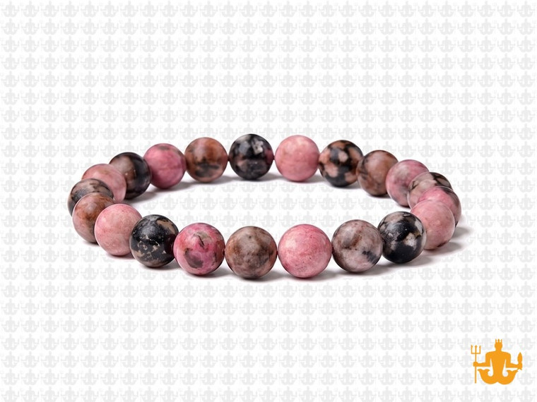 8mm Matte Rhodonite with Matrix Elastic Bracelet 7.5" natural [b3r14m]