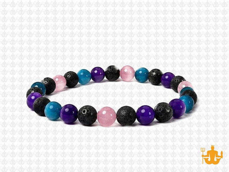 4mm Lava+Agate+Rose Quartz Elastic Bracelet 7.5" dyed [b1s25]
