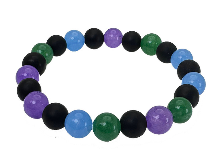 4mm Matte Onyx + Mix Jade Elastic Bracelet 7.5" dyed [b1s29]