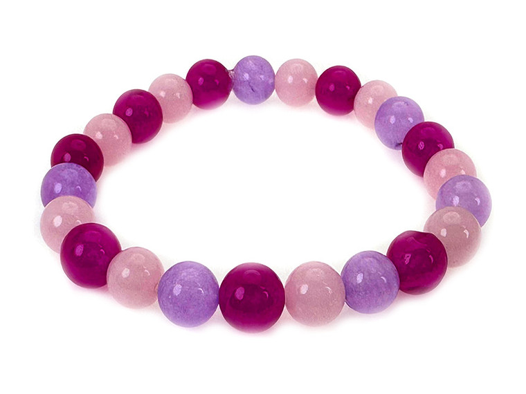 4mm Rose Quartrz + Mix Jade Elastic Bracelet 7.5" dyed [b1s3]