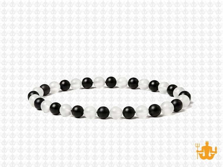 4mm Matte Onyx & Crystal Elastic Bracelet 7.5" dyed [b1s33]