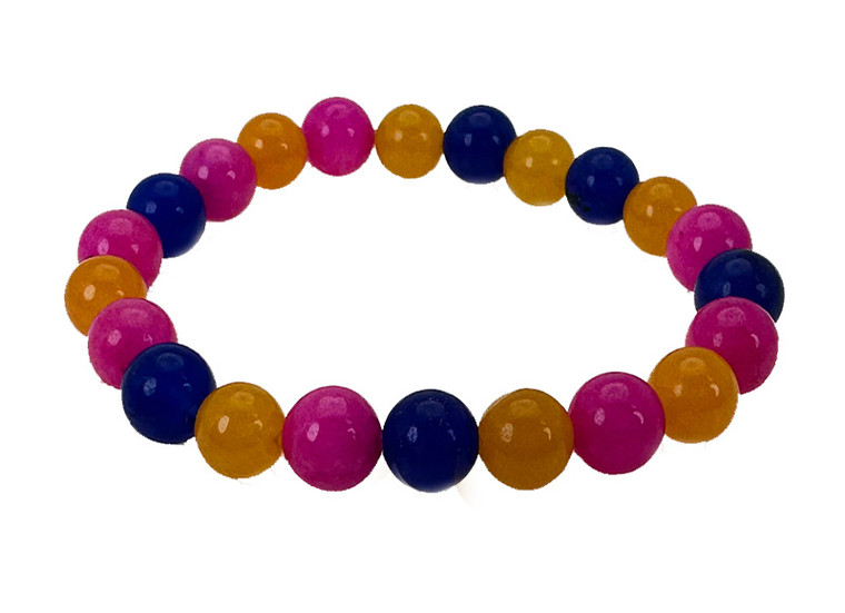 6mm Mix Agate & Jade Elastic Bracelet 7.5" dyed [b2s18]