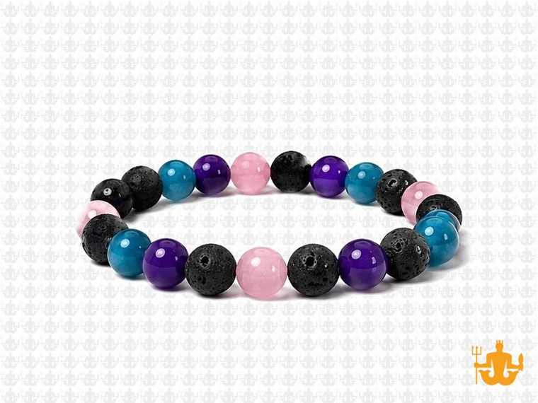 6mm Lava+Agate+Rose Quartz Elastic Bracelet 7.5" dyed [b2s25]