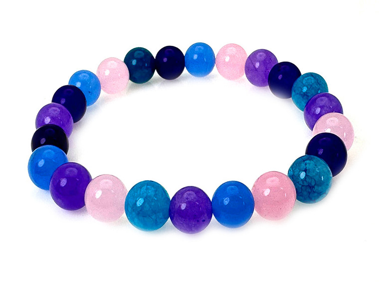 6mm Mix Agate & Jade Elastic Bracelet 7.5" dyed [b2s30]