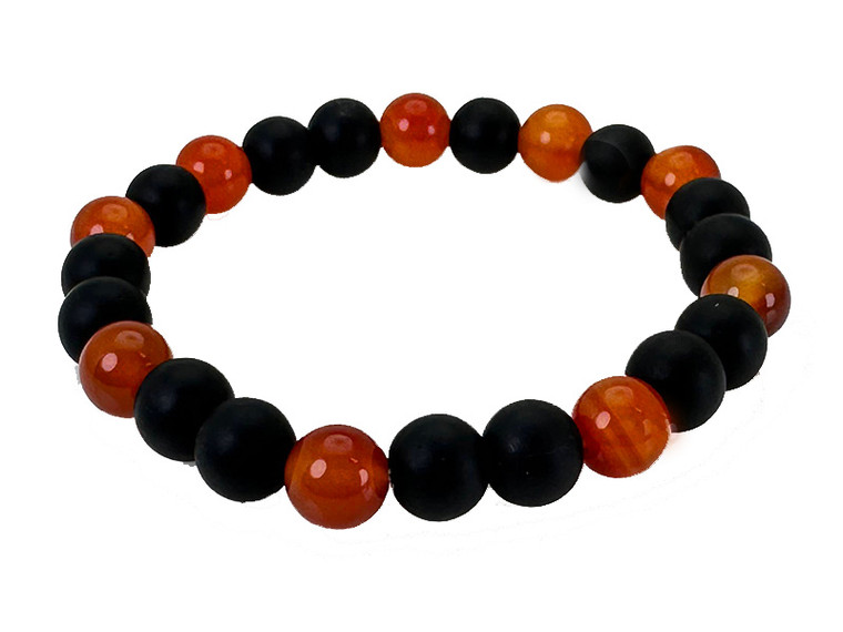 6mm Carnelian + Matte Onyx Elastic Bracelet 7.5" [b2s38]