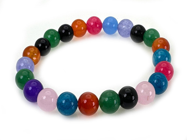 8mm Mix Agate & Jade Elastic Bracelet 7.5" dyed [b3s14]