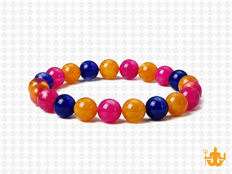 8mm Mix Agate & Jade Elastic Bracelet 7.5" dyed [b3s18]