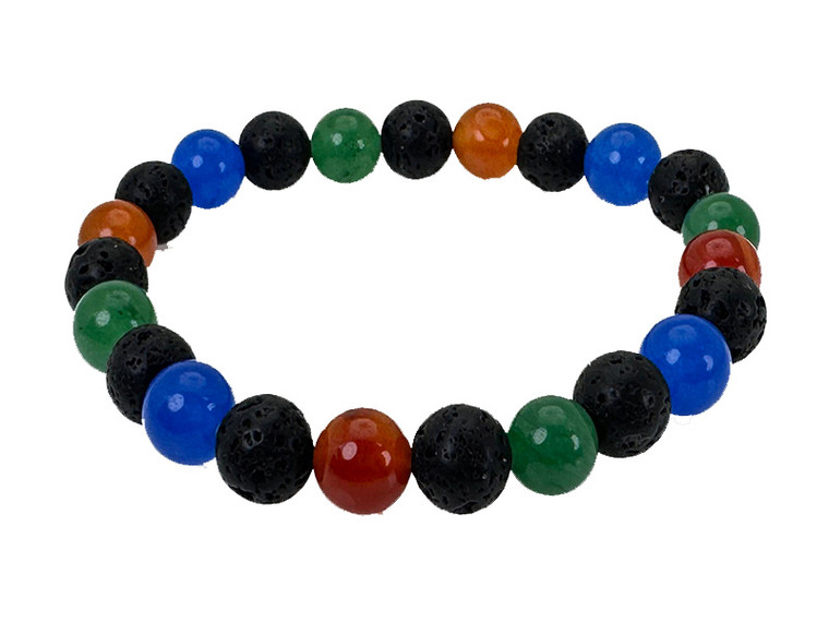 8mm Mix Agate + Matte Onyx Elastic Bracelet 7.5" dyed [b3s23]