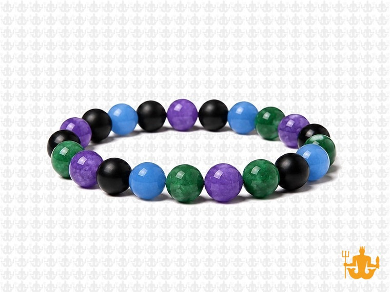 8mm Matte Onyx + Mix Jade Elastic Bracelet 7.5" dyed [b3s29]