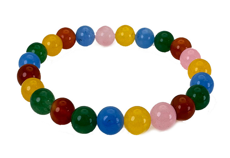8mm Mix Agate & Jade Elastic Bracelet 7.5" dyed [b3s6]