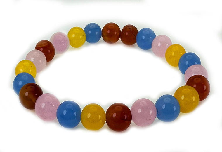 8mm Mix Agate & Jade Elastic Bracelet 7.5" dyed [b3s8]